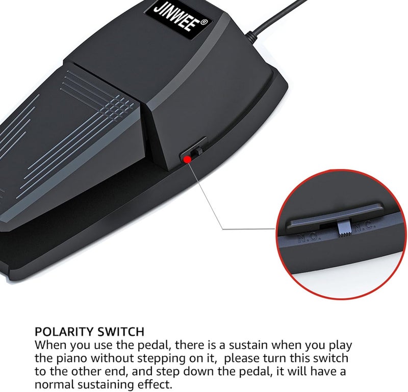 JINWEE Sustain Pedal for Keyboard,Universal Sustain Pedal with Polarity Switch Compatible with Most Digital Pianos, Yamaha, Casio and MIDI Keyboards(Black) - Image 5